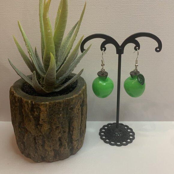Green Apple Earring, Fruit Earring, Funny Food Earring, Teacher Earring, Gift - Picture 5 of 5